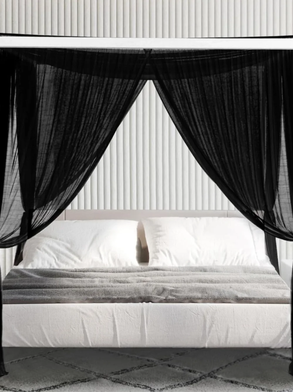 Black Sheer Canopy Bed Curtains - Elegant Bed Drapes